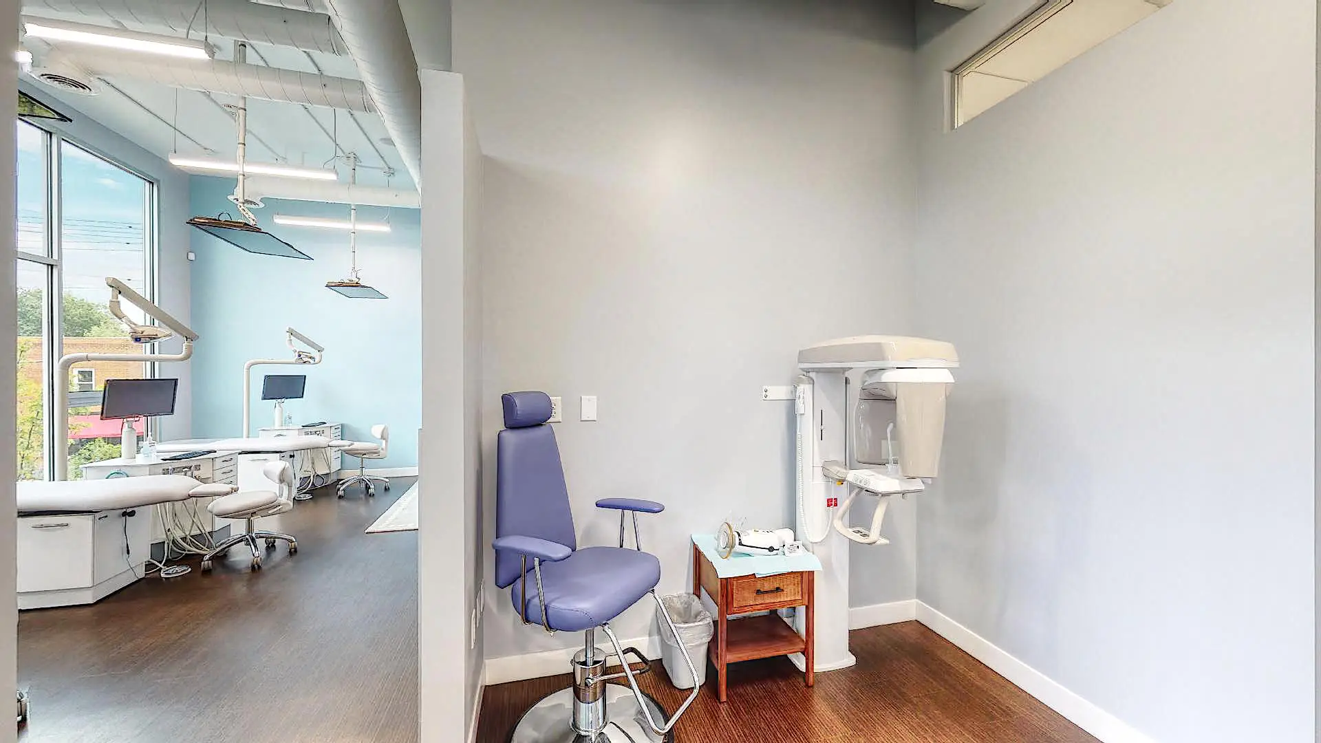 Dental operatory with chair and panoramic X-ray