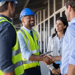 shaking hands at construction site - Hill Commercial